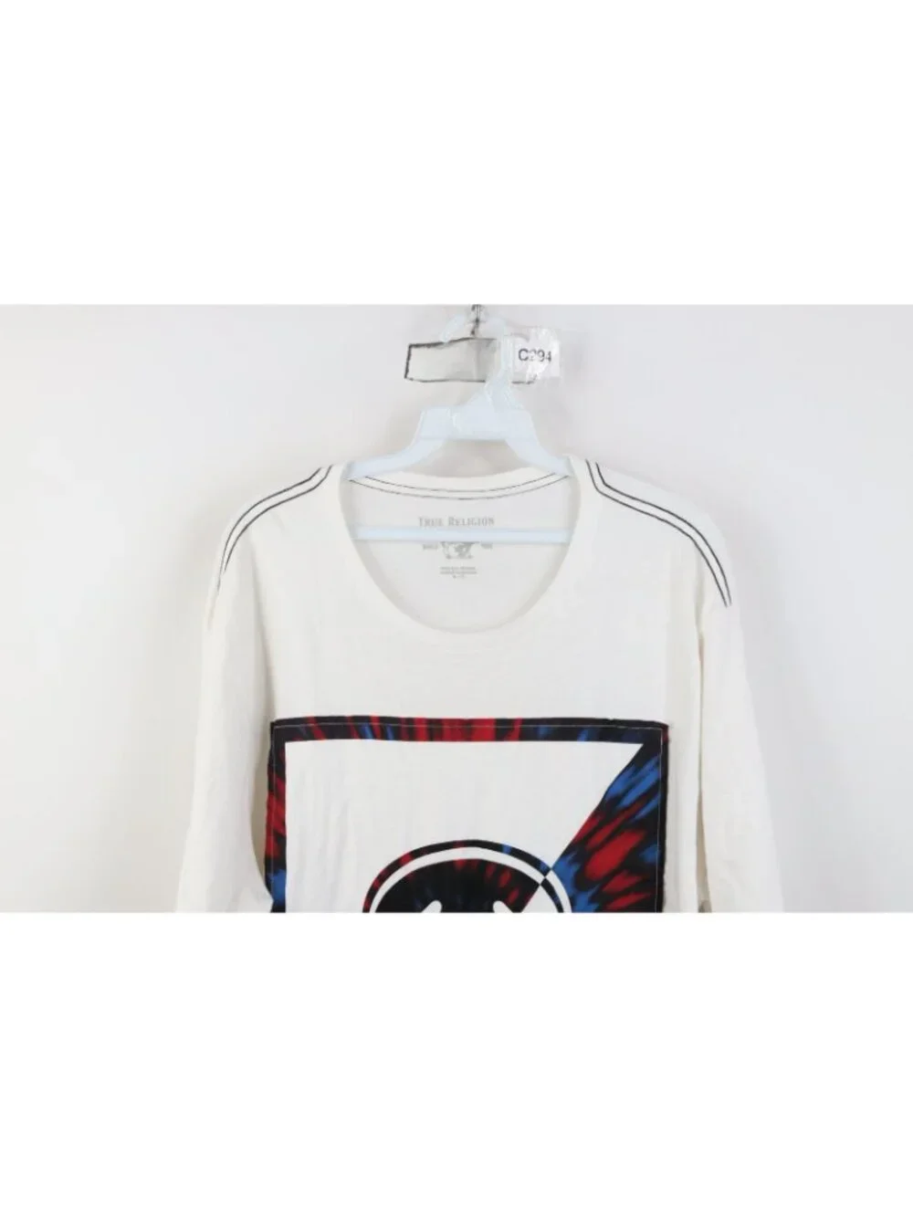 True Religion Mens Size XL Tie Dye Buddha Short Sleeve T-Shirt White Cotton